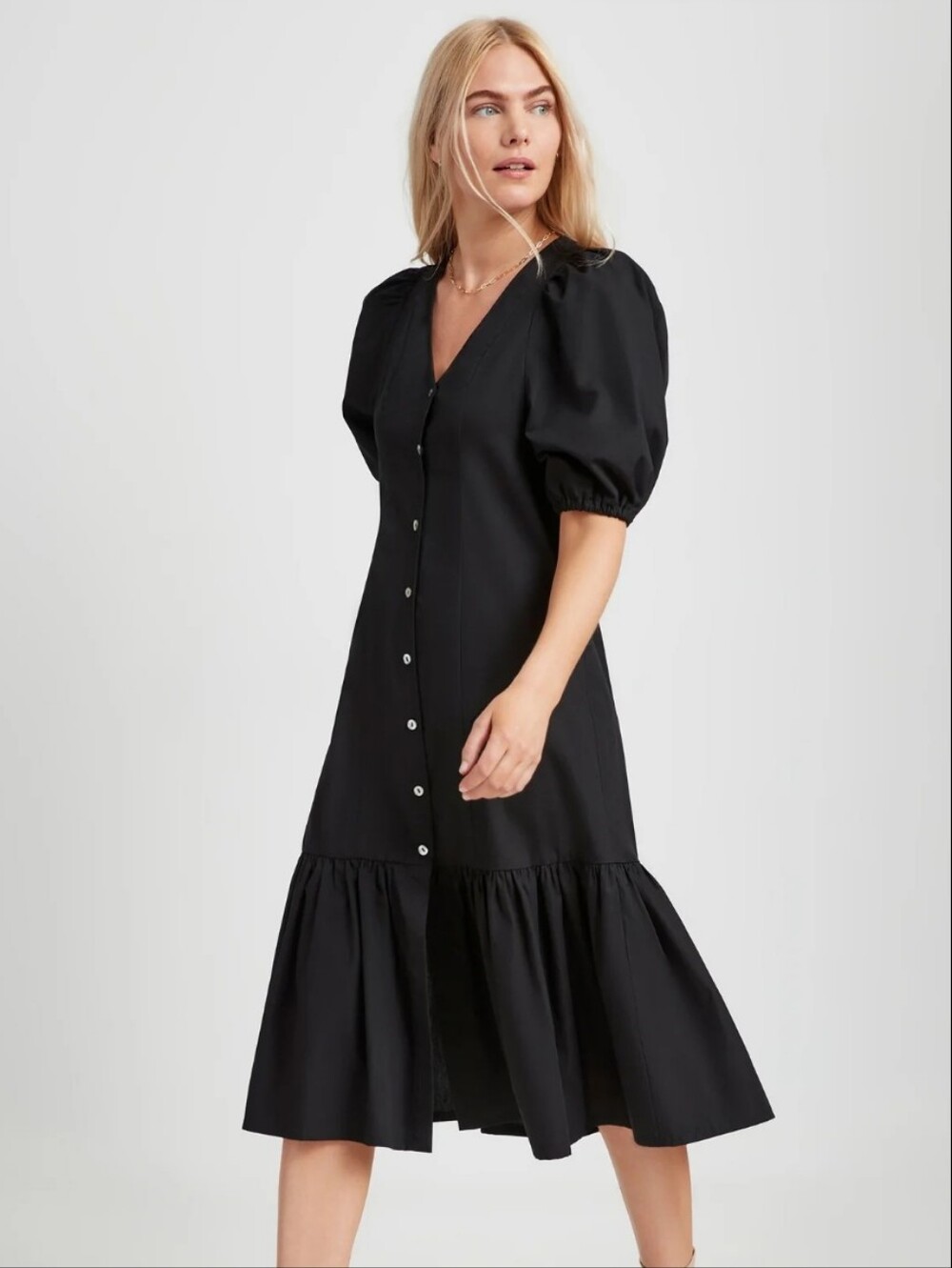 Marcella Trinity DressEuropean Poplin Cotton Puff-Sleeve Midi Dress
